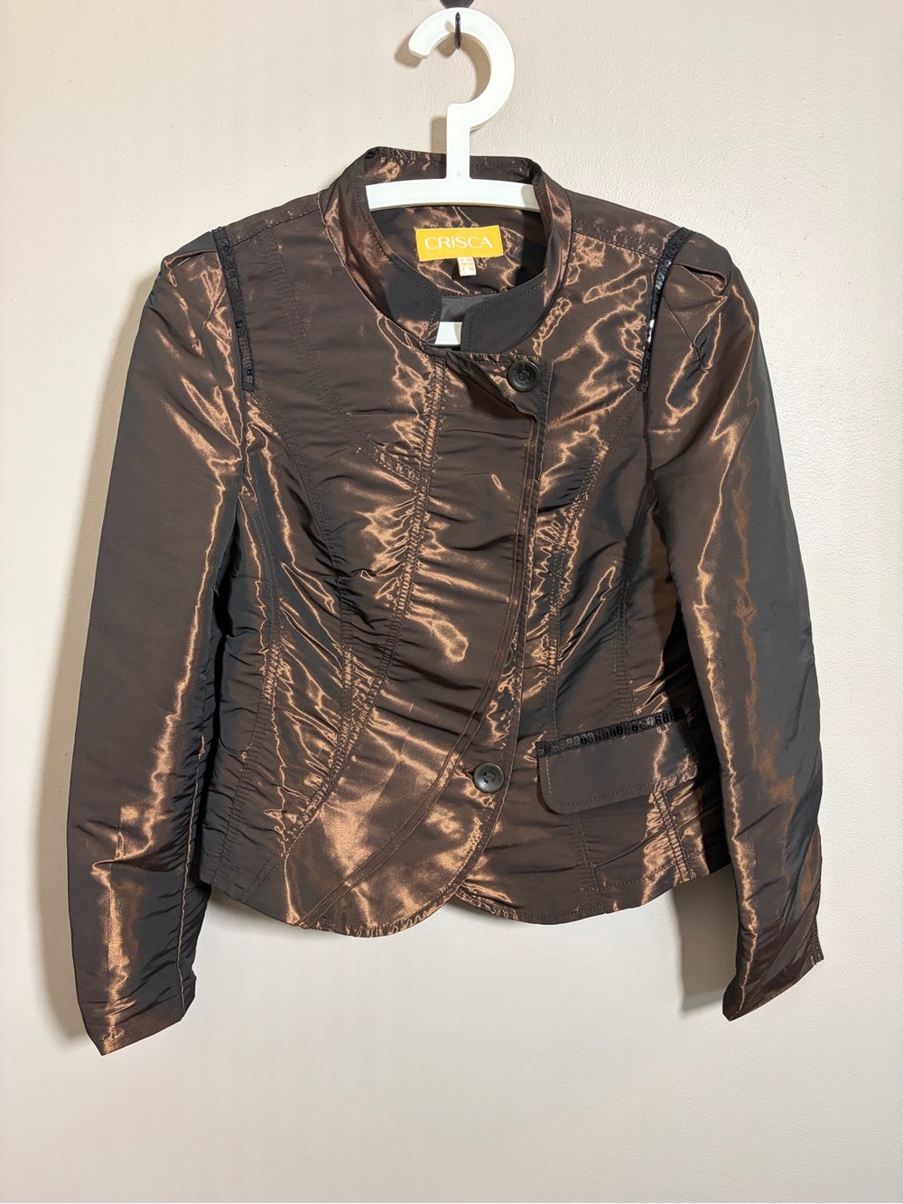 CRiSCA metallic bronze button front jacket with sequins